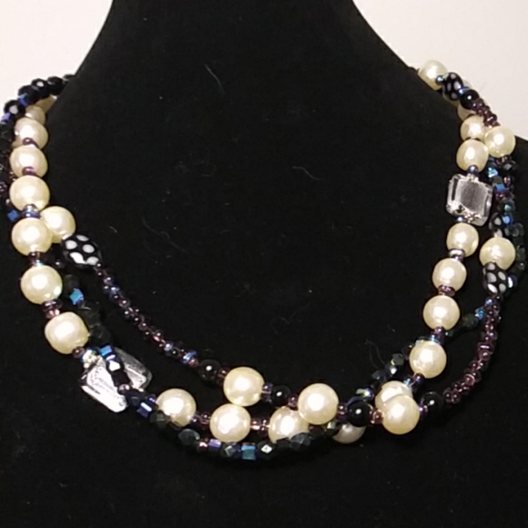 12" pearl . jet. Beaded necklace - Picture 1 of 5
